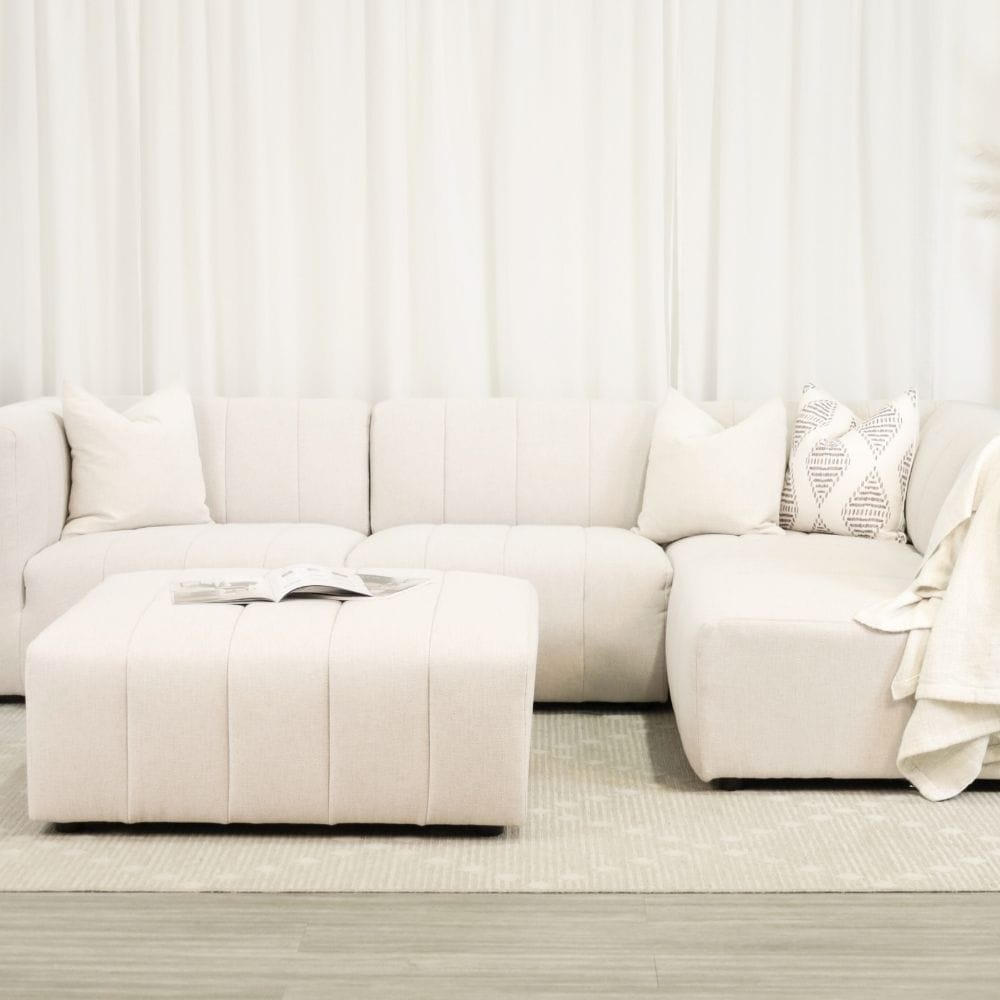Lauriston Sectional Couch and Ottoman Knit Cream display