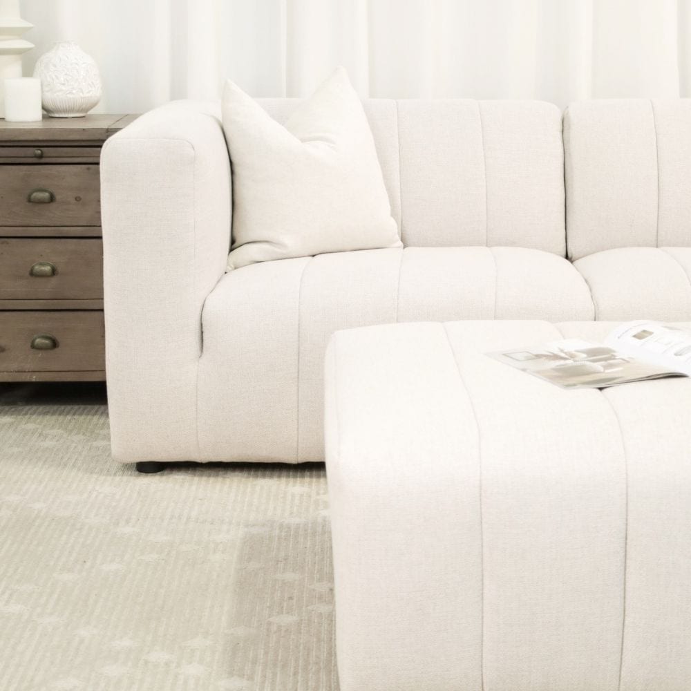 Lauriston Sectional Couch and Ottoman Knit Cream display