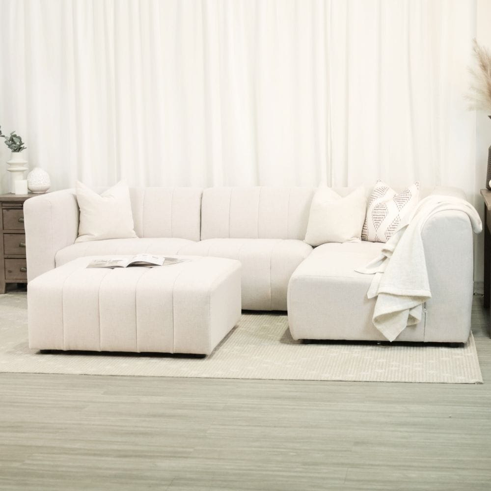 Lauriston Sectional Couch and Ottoman Knit Cream set up