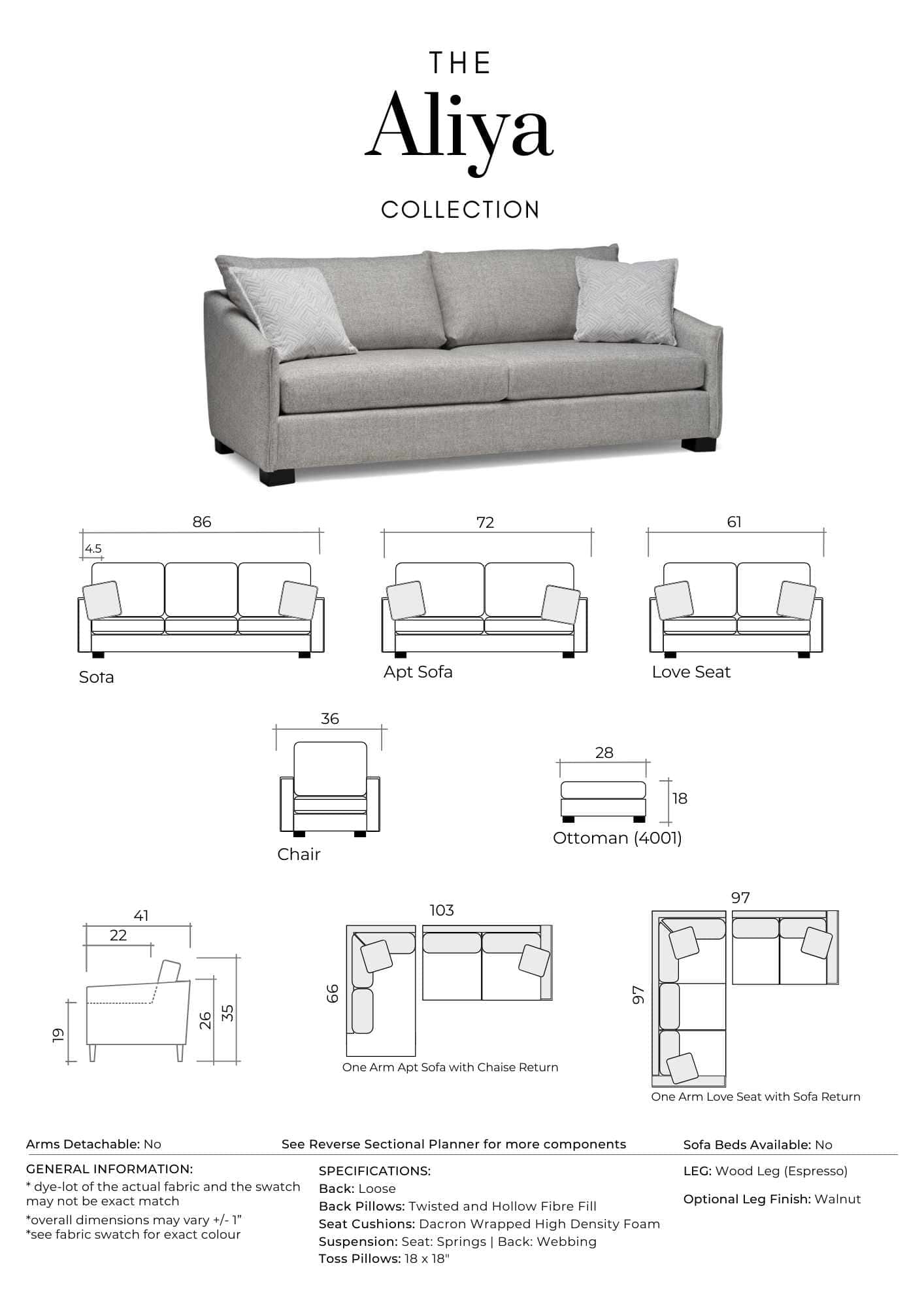 Aliya Custom Canadian Made Sofa Specifications