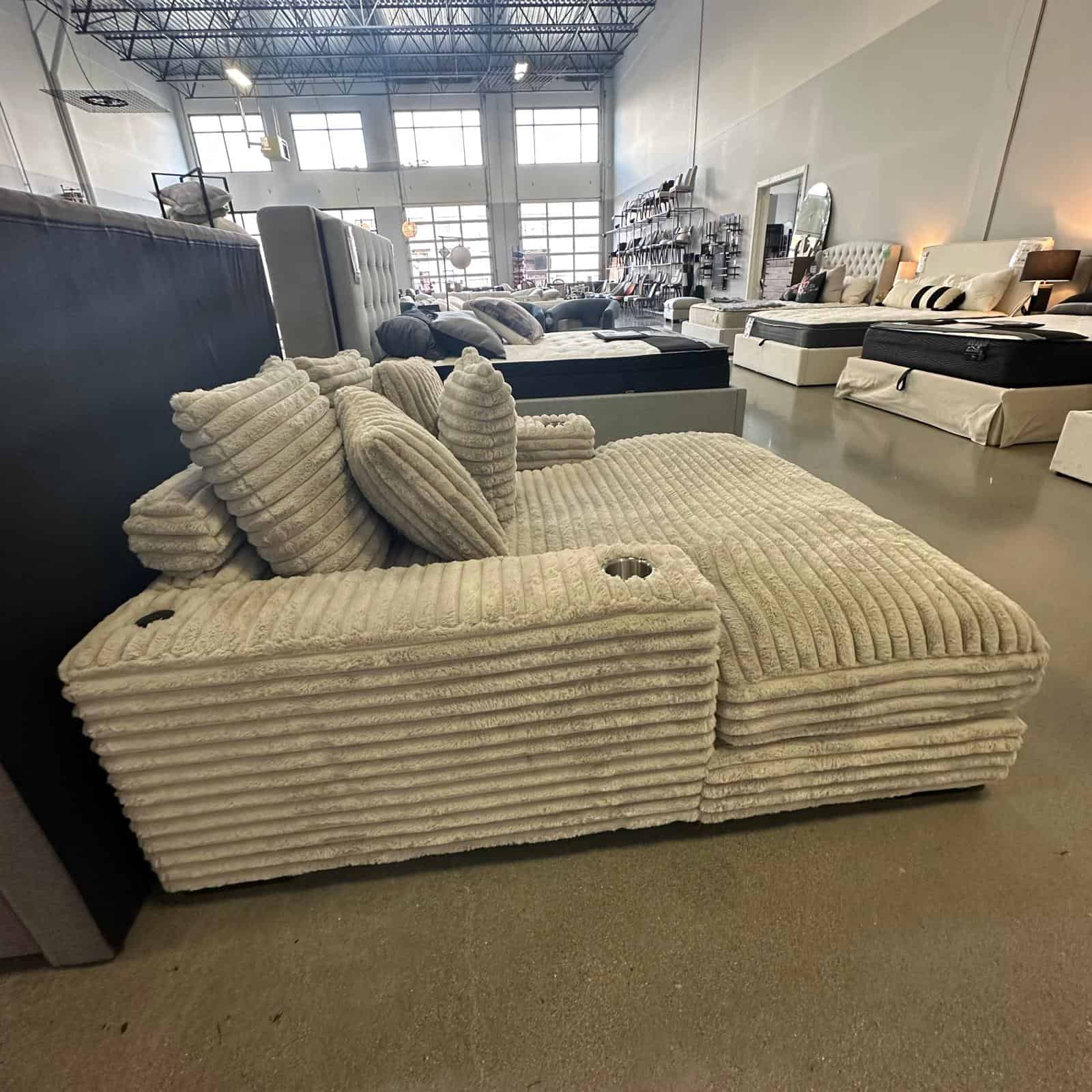 Clearance Cuddler Chaise Mink Beige Q Living Furniture