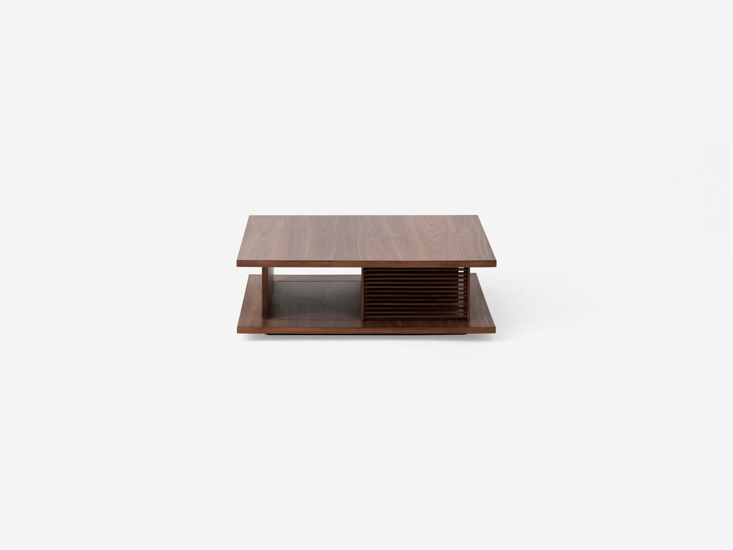 Plank Square Coffee Table w/ Slatted Doors - Walnut
