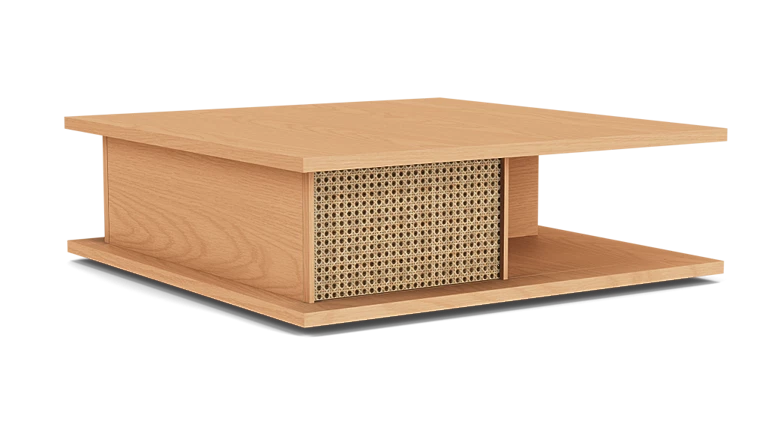 Plank Square Coffee Table w/ Cane doors - Oak